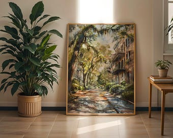 Lámina de acuarela de Savannah, GA — Arte mural del distrito histórico, póster de ciudad sureña