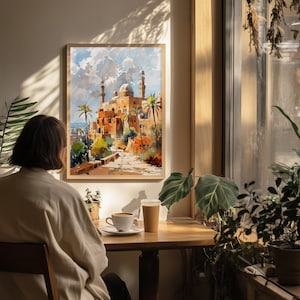 Lámina de arte islámico para pared — Paisaje urbano en acuarela de Samawah, Irak, póster de Oriente Medio imagen 6