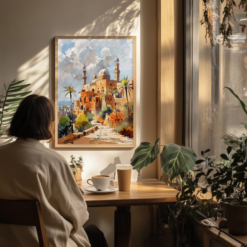 Lámina de arte islámico para pared — Paisaje urbano en acuarela de Samawah, Irak, póster de Oriente Medio imagen 6