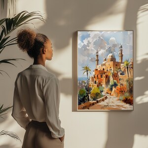 Lámina de arte islámico para pared — Paisaje urbano en acuarela de Samawah, Irak, póster de Oriente Medio imagen 20