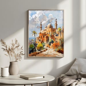 Lámina de arte islámico para pared — Paisaje urbano en acuarela de Samawah, Irak, póster de Oriente Medio imagen 7