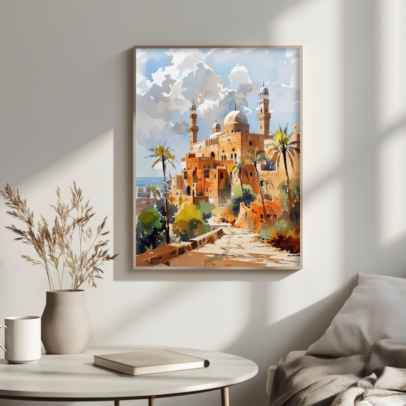 Lámina de arte islámico para pared — Paisaje urbano en acuarela de Samawah, Irak, póster de Oriente Medio imagen 7