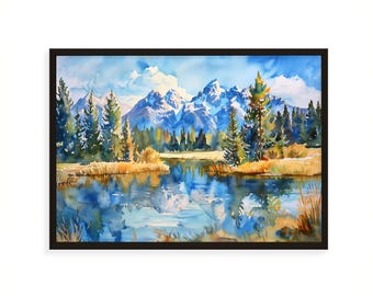 Grand Teton National Park Watercolor Print– Wyoming Mountain Wall Art, String Lake Poster