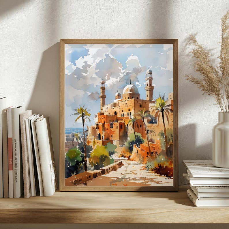 Lámina de arte islámico para pared — Paisaje urbano en acuarela de Samawah, Irak, póster de Oriente Medio imagen 19