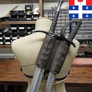 Leather double back scabbard for foam sword witcher style. LARP, cosplay.