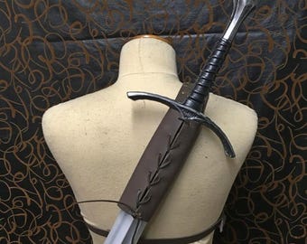 Leather back scabbard for foam sword for reenactment, high quality. Perfect for LARP or cosplay.