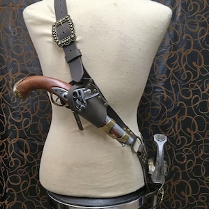 Pirate luxury heavy leather baldric for latex sword with optional flintlock holster. A must have for serious pirate LARPER. Cosplay.