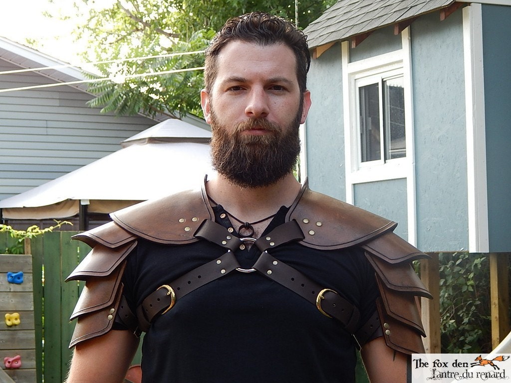 Viking leather shoulder armor. Single or double, black or brown. Very…