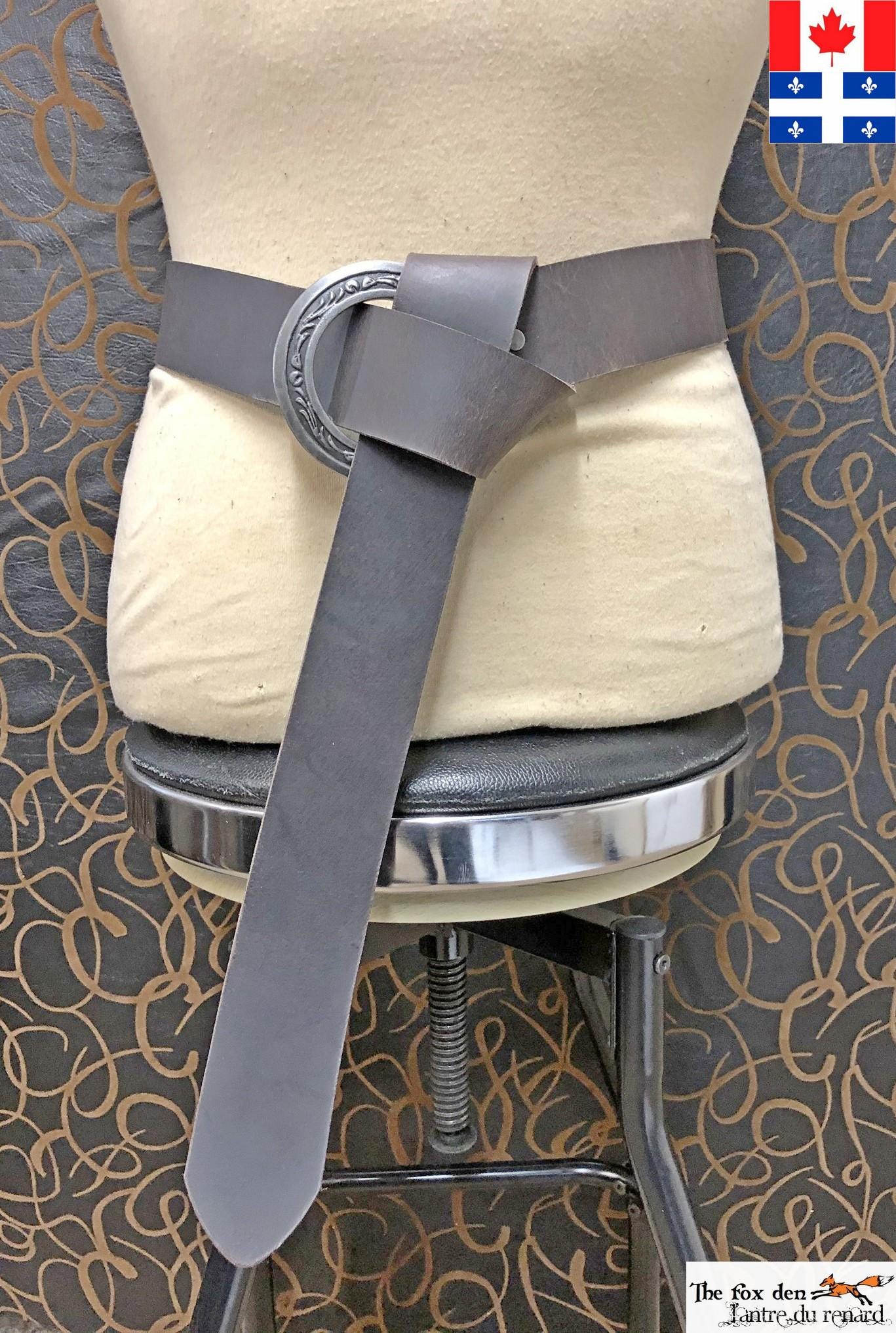 Long belt with a 3 1/2'' engraved ring and 2'' wide high quality 9oz leather belt. Viking, LARP.