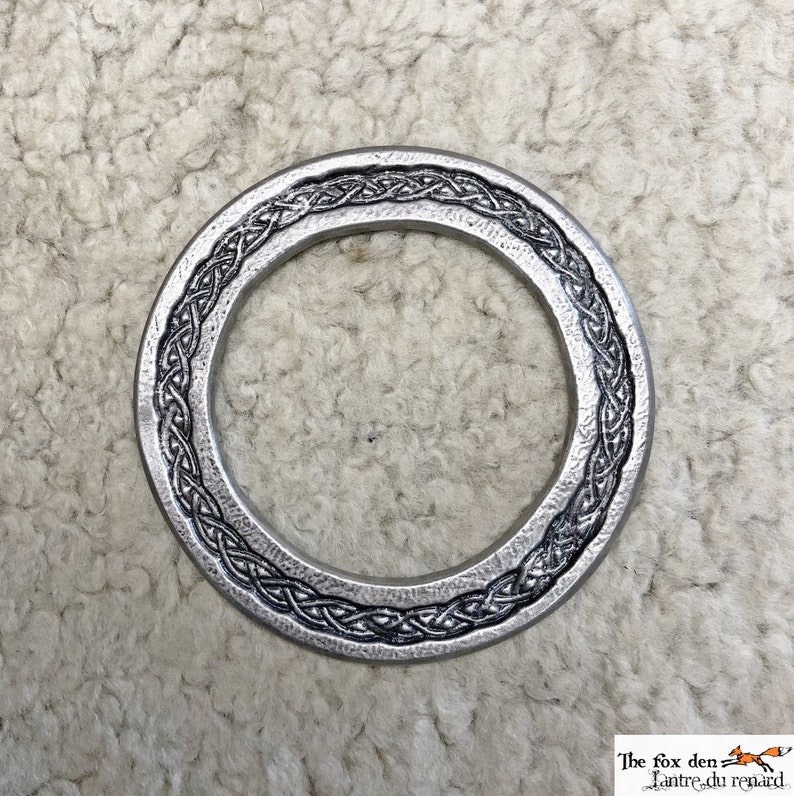 Large 3 1/2'' antique celtic ring for crafting. Good for armor and medieval belt. SCA, LARP image 1