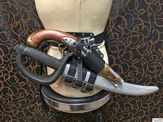 Pirate Leather Belt Flintlock Pistol Holster With Scabbard Etsy