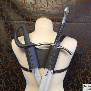 Double leather back scabbard for latex sword, luxury version. LARP, SCA, medieval.