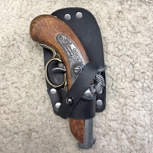 Mini flintlock leather belt holster, perfect for your pirate costume! Design for Denix derringer 1850. High quality leather! Cosplay.