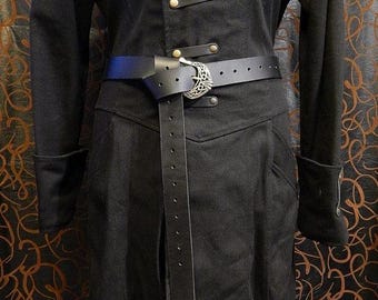 Medieval long belt with celtic buckle. Very high quality 9oz leather belt. Viking, LARP, SCA