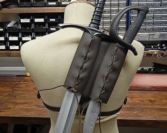 Leather double back scabbard for latex sword witcher style. LARP, cosplay.