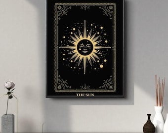 Lámina decorativa del Tarot del Sol / Decoración celestial mística / Póster espiritual bohemio moderno