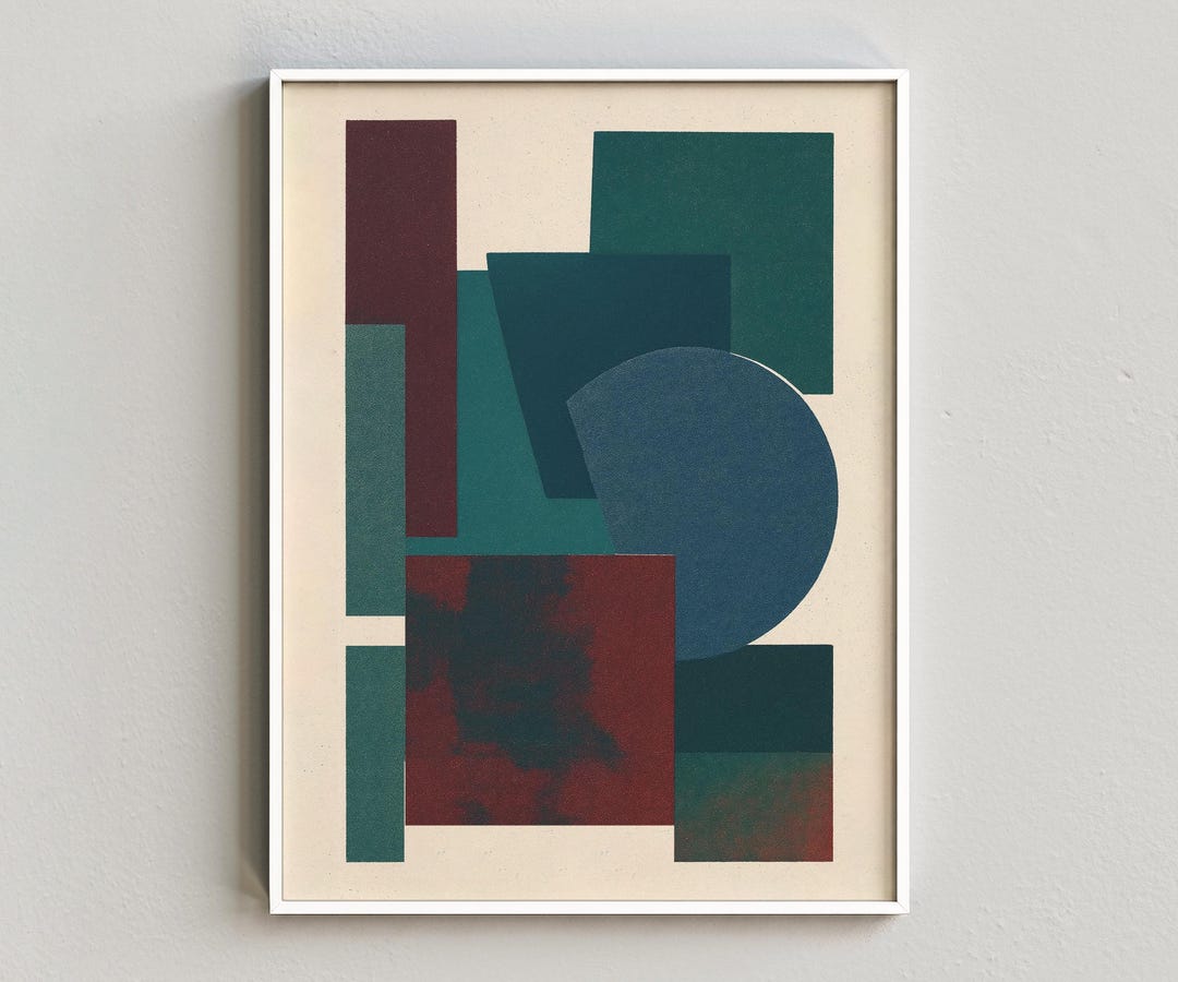 Teal Abstract Wall Art Printable for Living Room – Blue Green Geometric ...