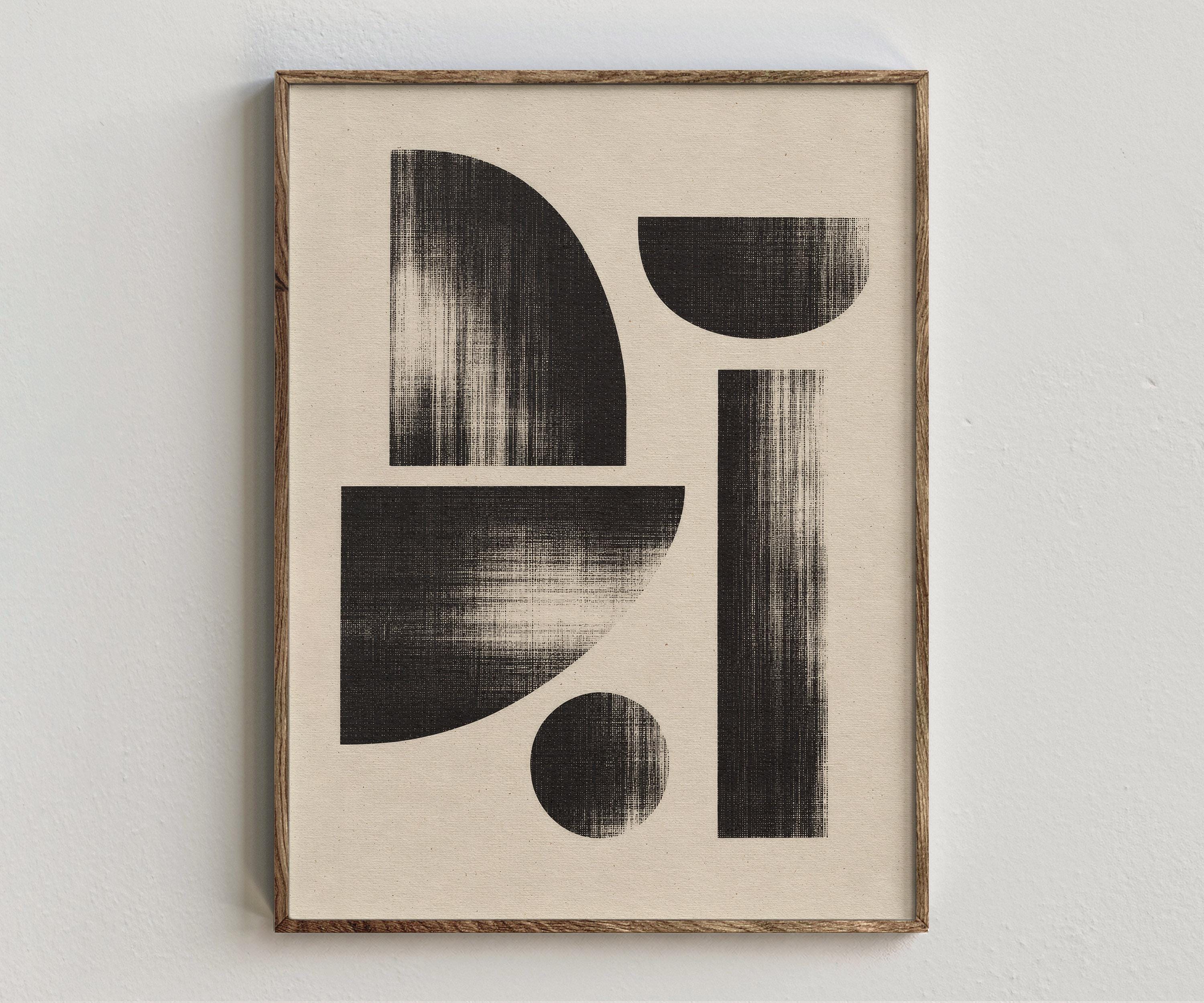 Black and Cream Abstract Print, Textured Geometric Wall Art Digital Download