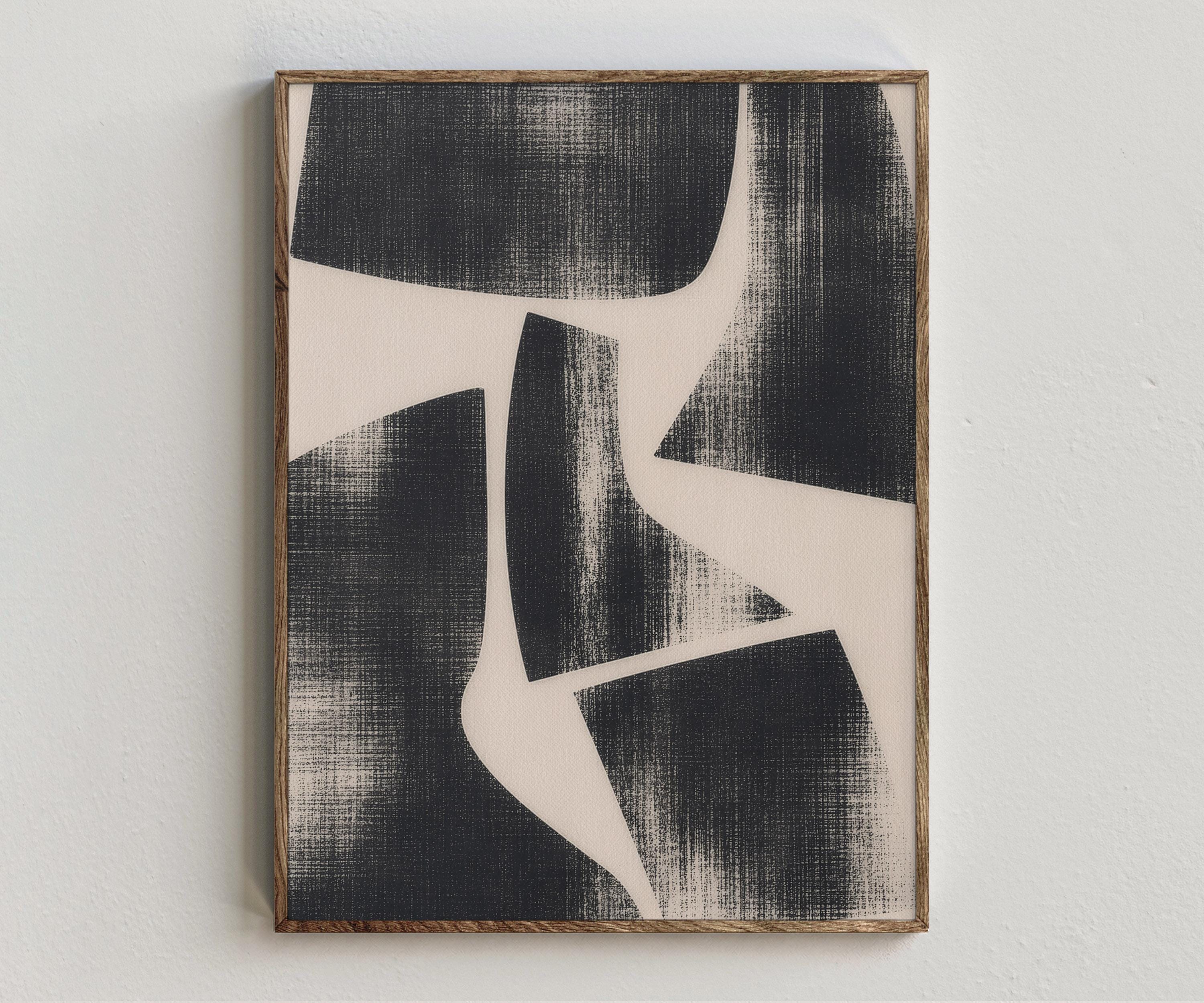 Black Geometric Wall Art, Bold Textured Shape Print, Digital Download