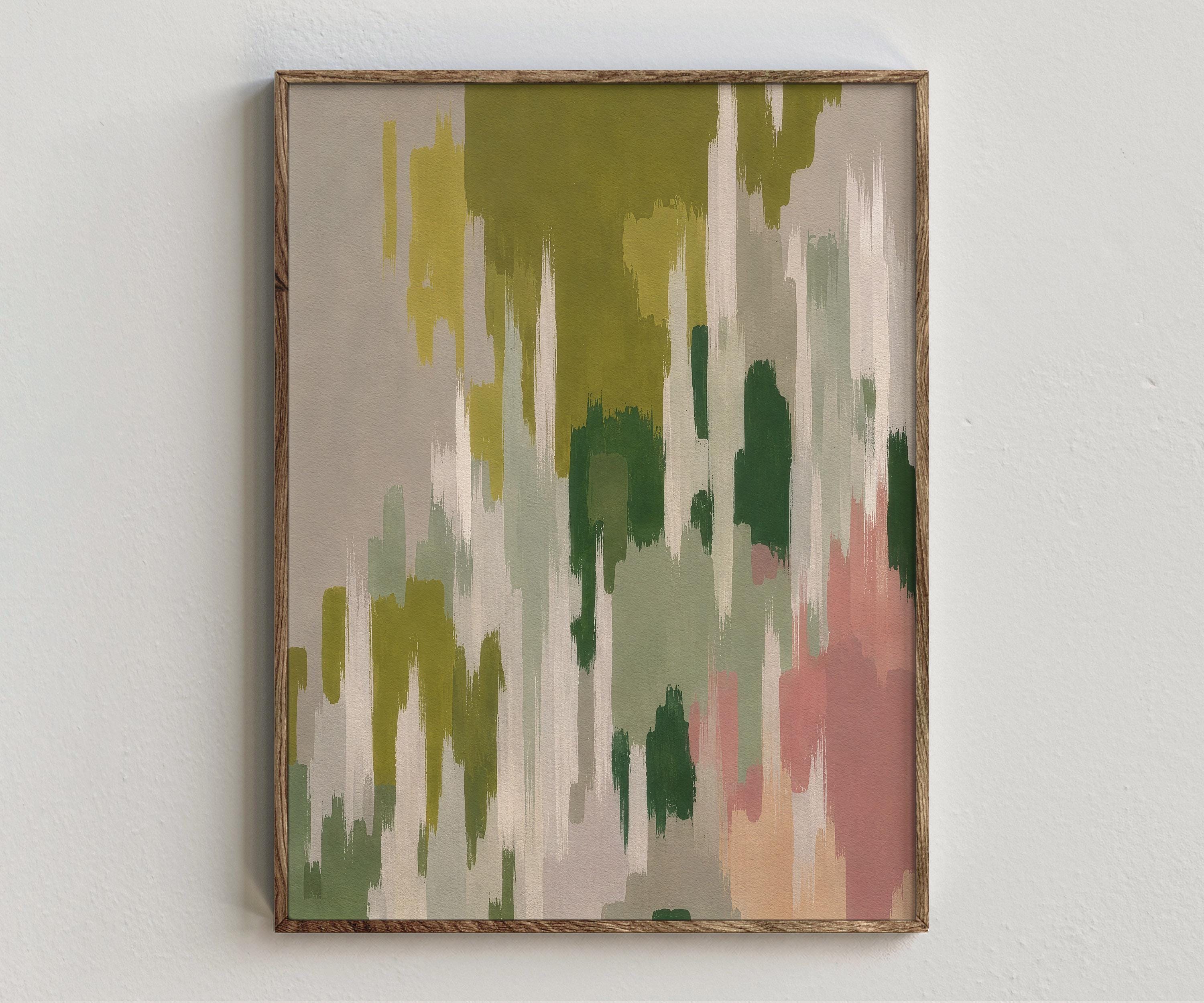Sage Green Abstract Wall Art, Olive and Blush Painterly Digital Download
