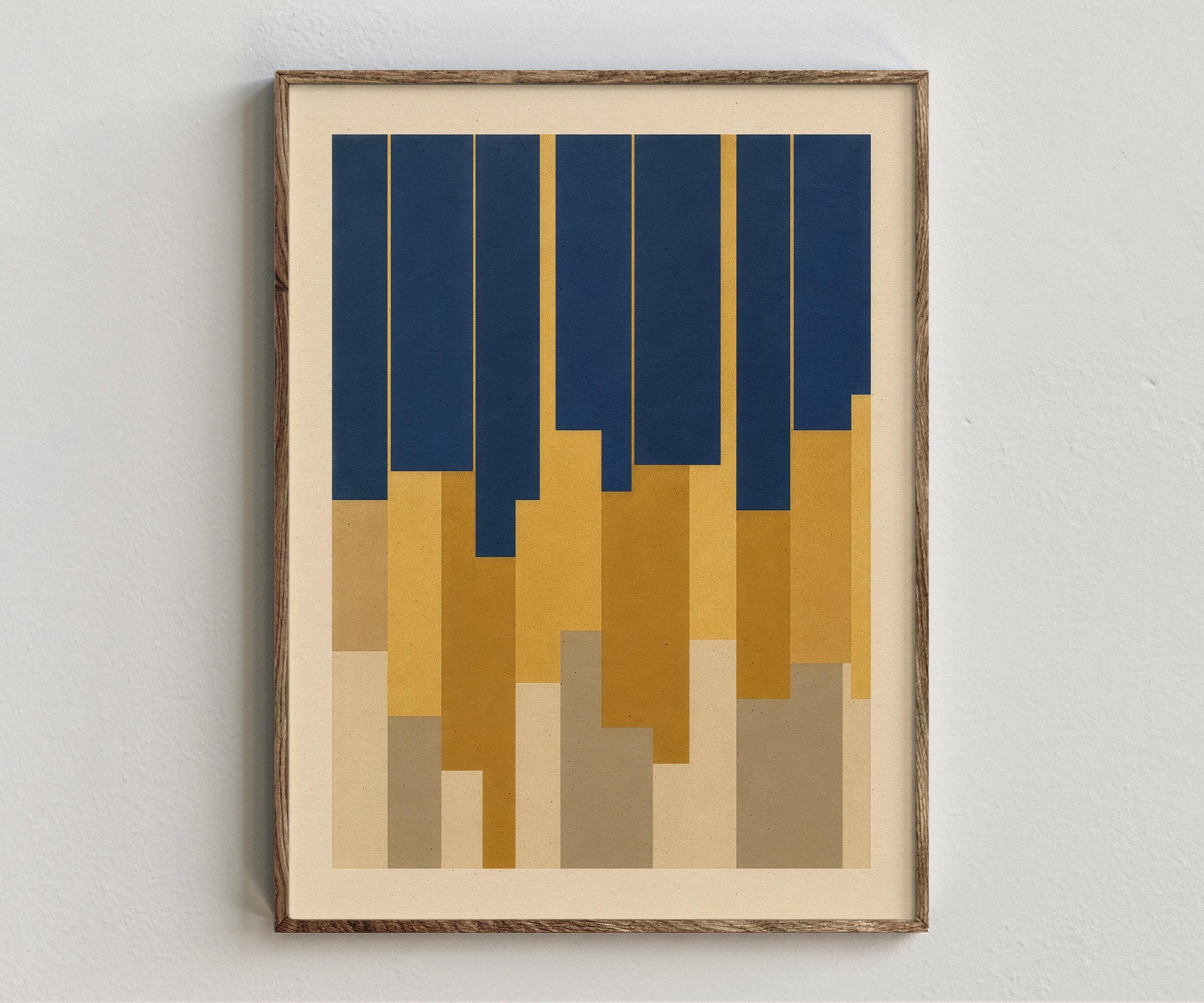 Navy Blue and Mustard Striped Abstract Wall Art Digital Download