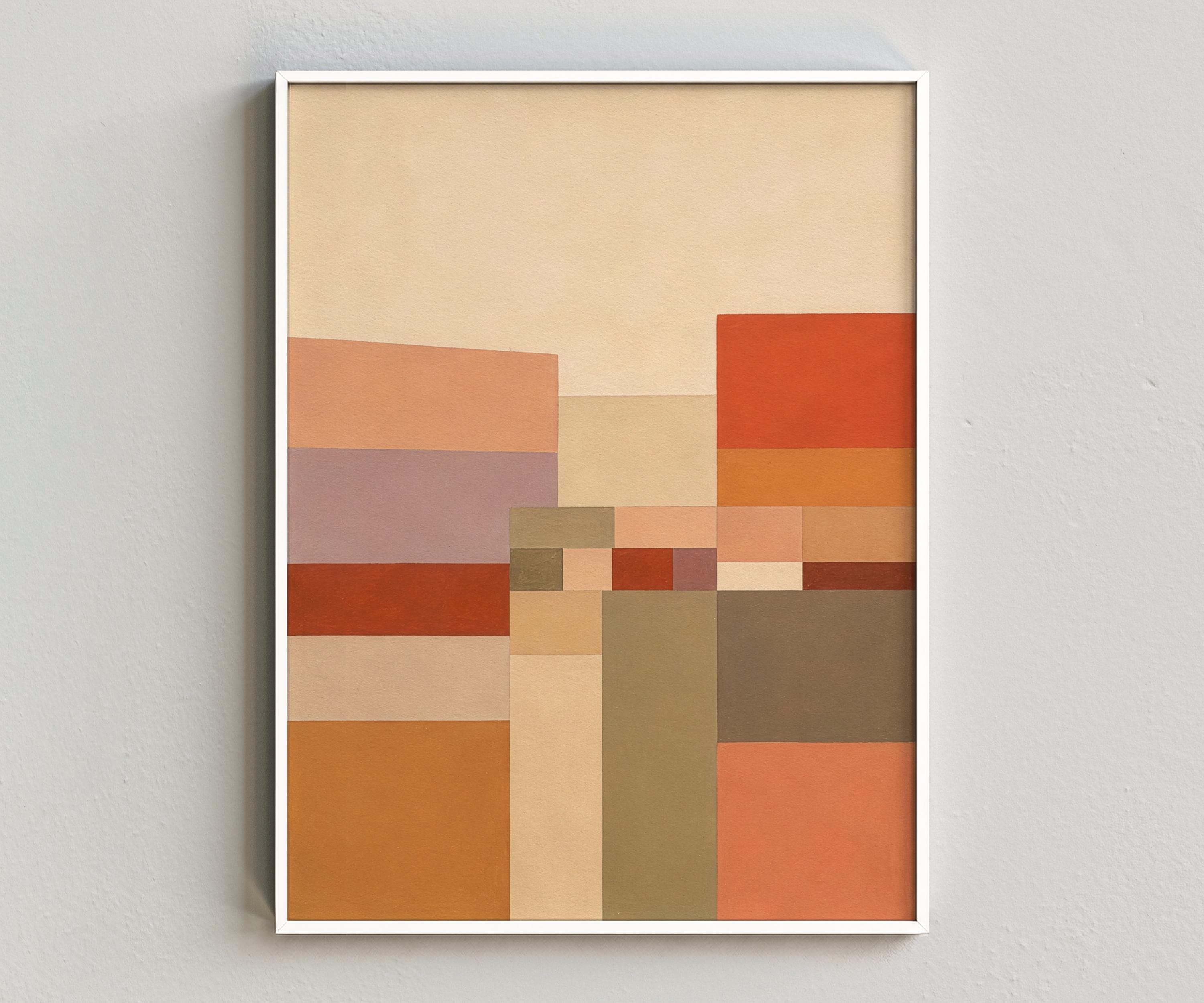 Terracotta Geometric Wall Art, Earth Tone Color Block Digital Download