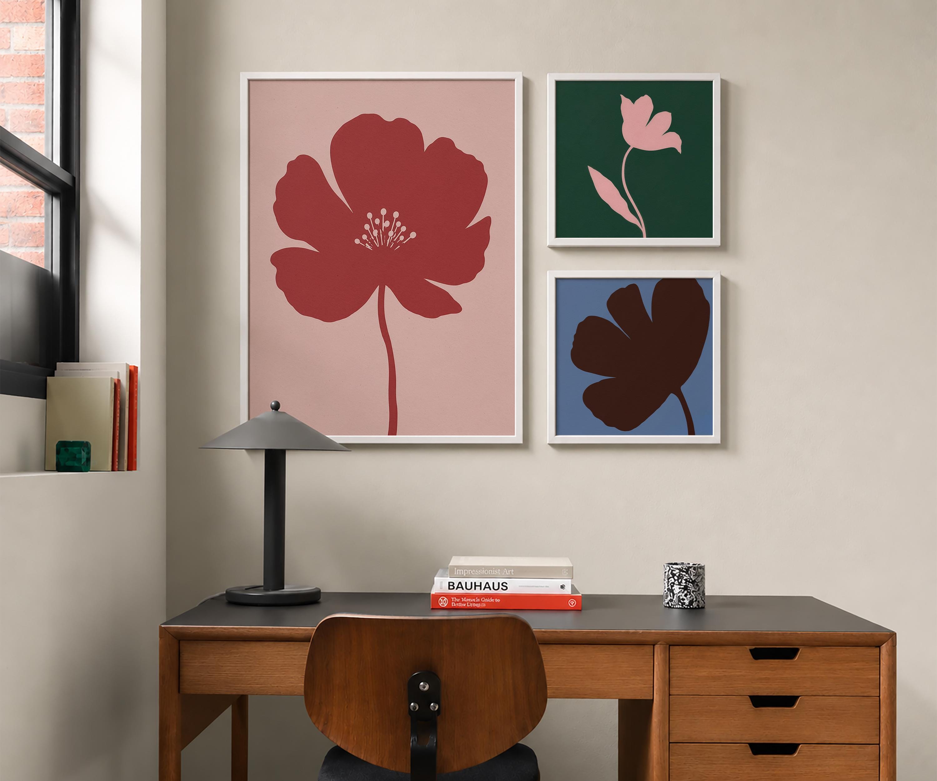 Set of 3 Retro Floral Wall Art Prints, Colorful Botanical Gallery Wall, Digital Download