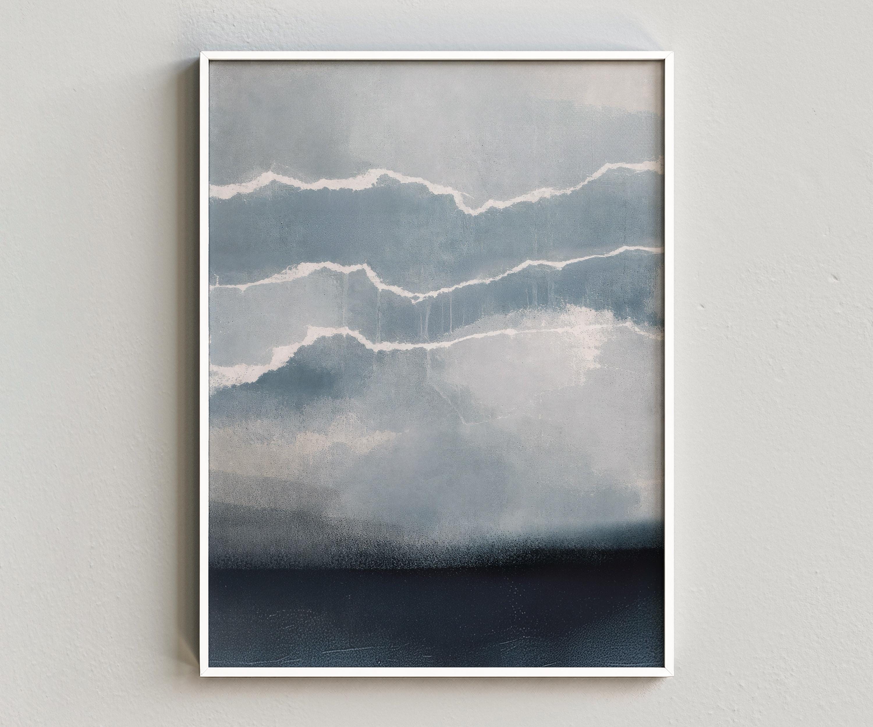 Blue Abstract Landscape Wall Art Printable, Ocean Sky Digital Download