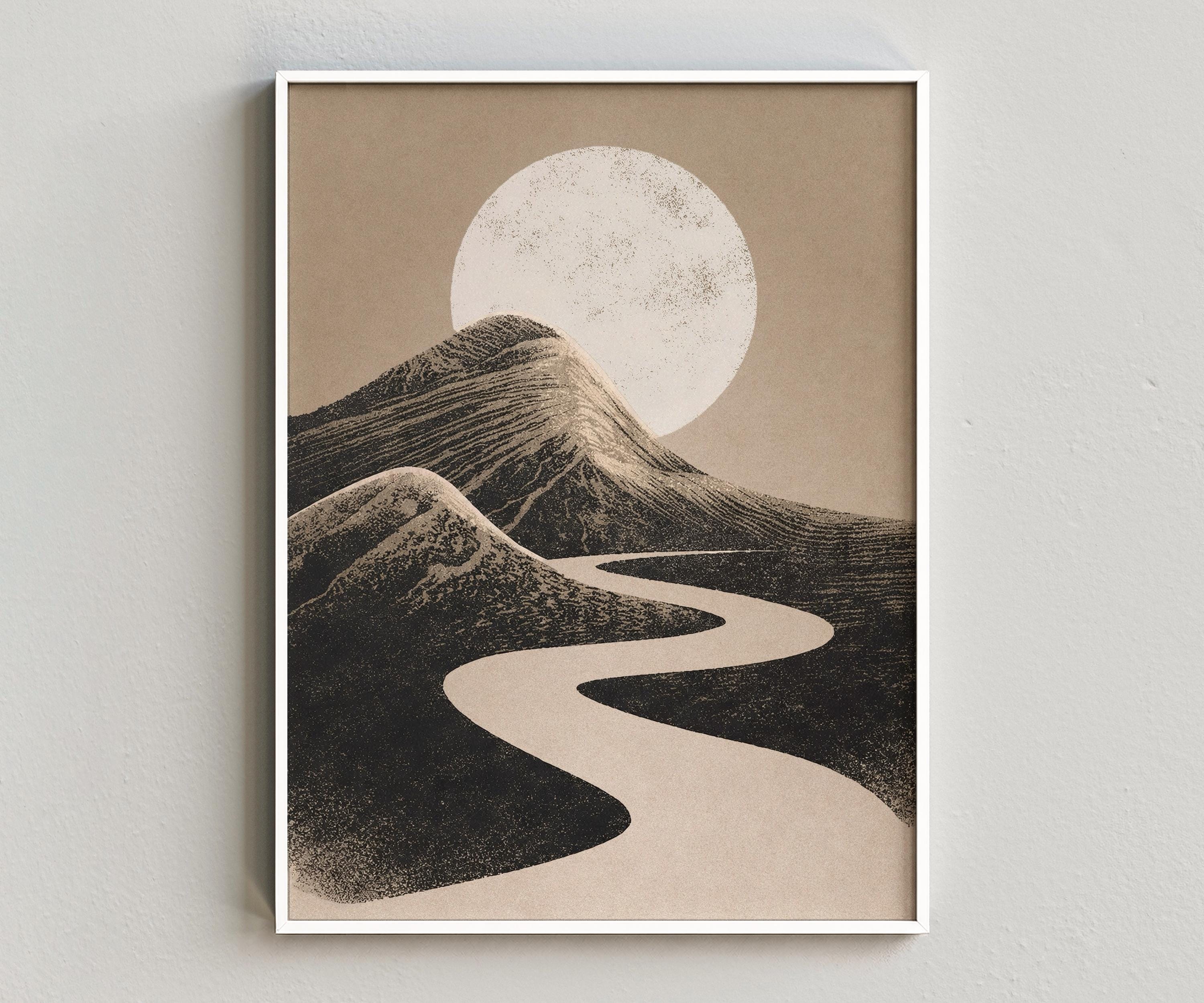 Moon River Landscape Wall Art Printable, Dark Lunar Digital Download