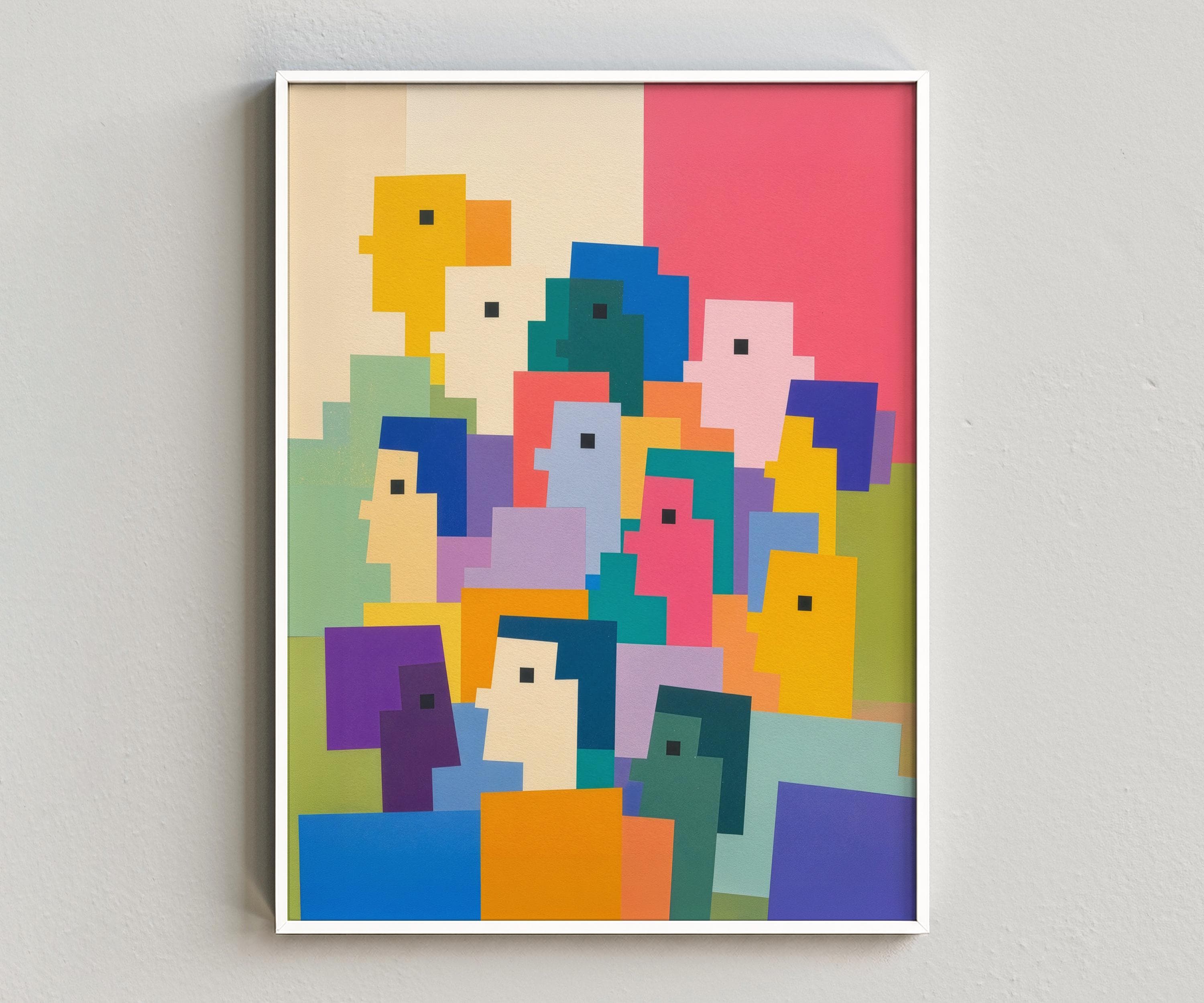 Colorful Abstract People Wall Art, Playful Geometric Digital Download