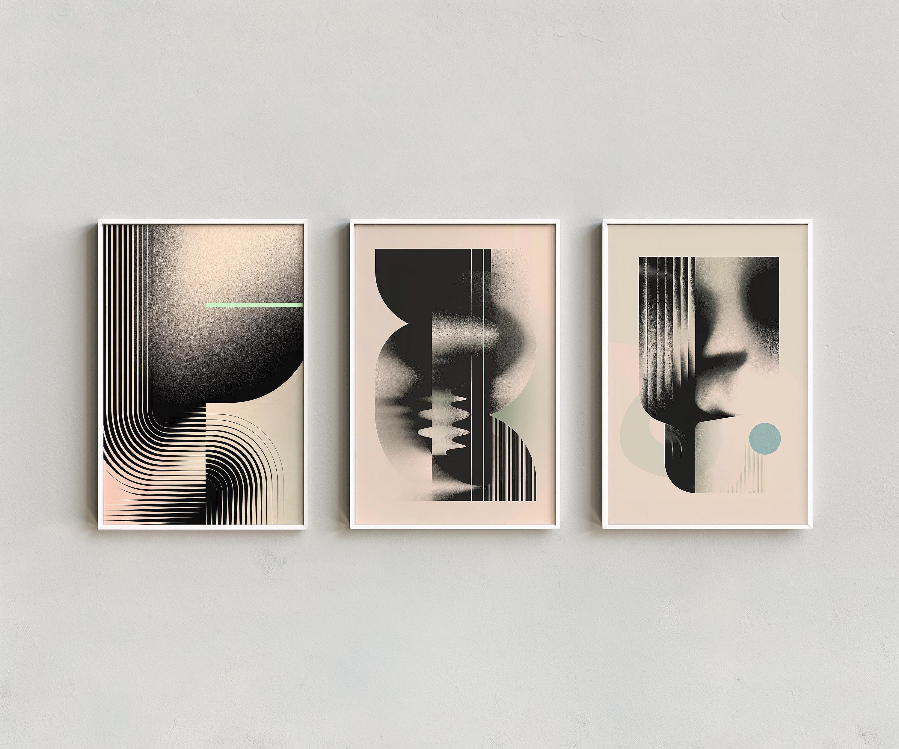 Black Mint Wall Art Set of 3, Geometric Digital Download