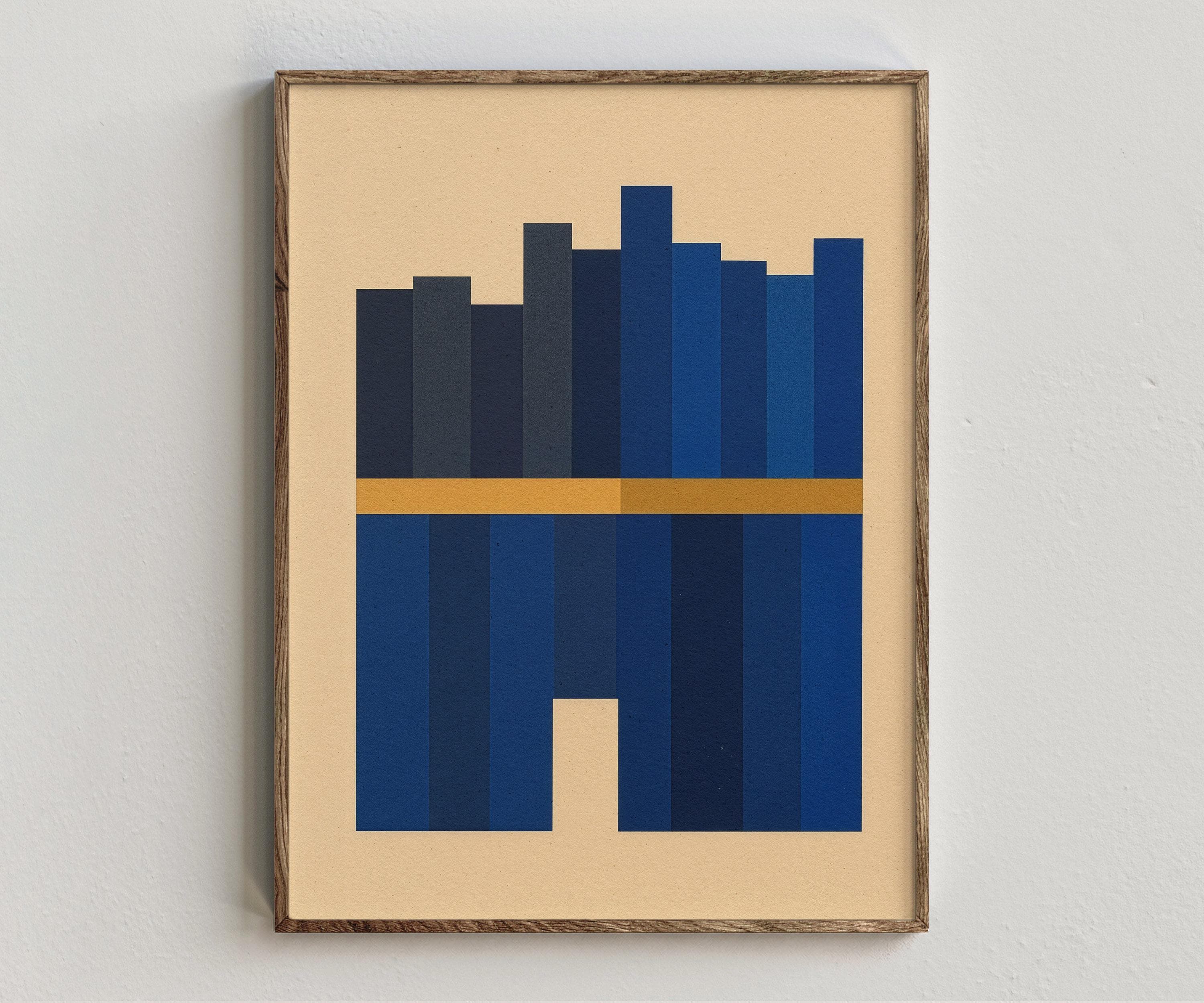 Navy Blue and Mustard Geometric Wall Art Digital Download