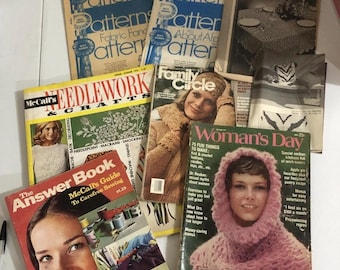Lot of 8 Vintage 1970s Craft Magazines – Crochet, Knitting & Sewing Patterns