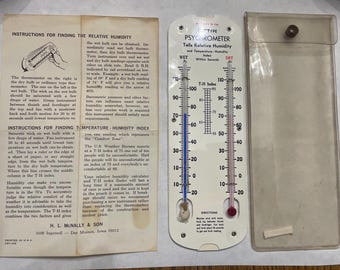 Vintage Psychrometer Hygrometer Mid Century Humidity Gauge Scientific Instrument Weather Tool