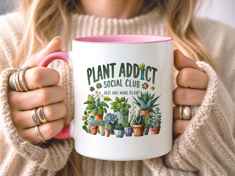 Plant Addict Social Club Mug, Just One More Plant Coffee Mug, House Plant Lover Gift, Gardener Gift, Plant Lover Mug, Gift for Her Him Pink