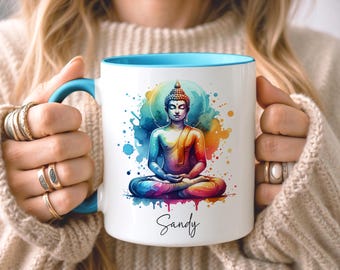 Tazza personalizzata Buddha Colour Splash, tazza personalizzata per gli amanti del Pilates e dello Yoga, regalo per istruttori di yoga, regalo per il benessere consapevole, regalo di Natale