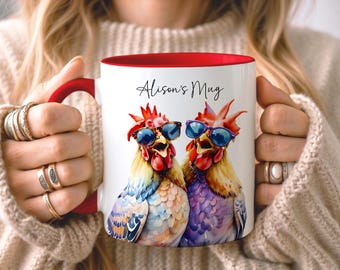 CUSTOM Chicken Duo Mug, Personalised Chicken Mug, Gift for Poultry Lover, Funny Hen Mug, Gift for Her Him, Birthday Present Christmas Gift