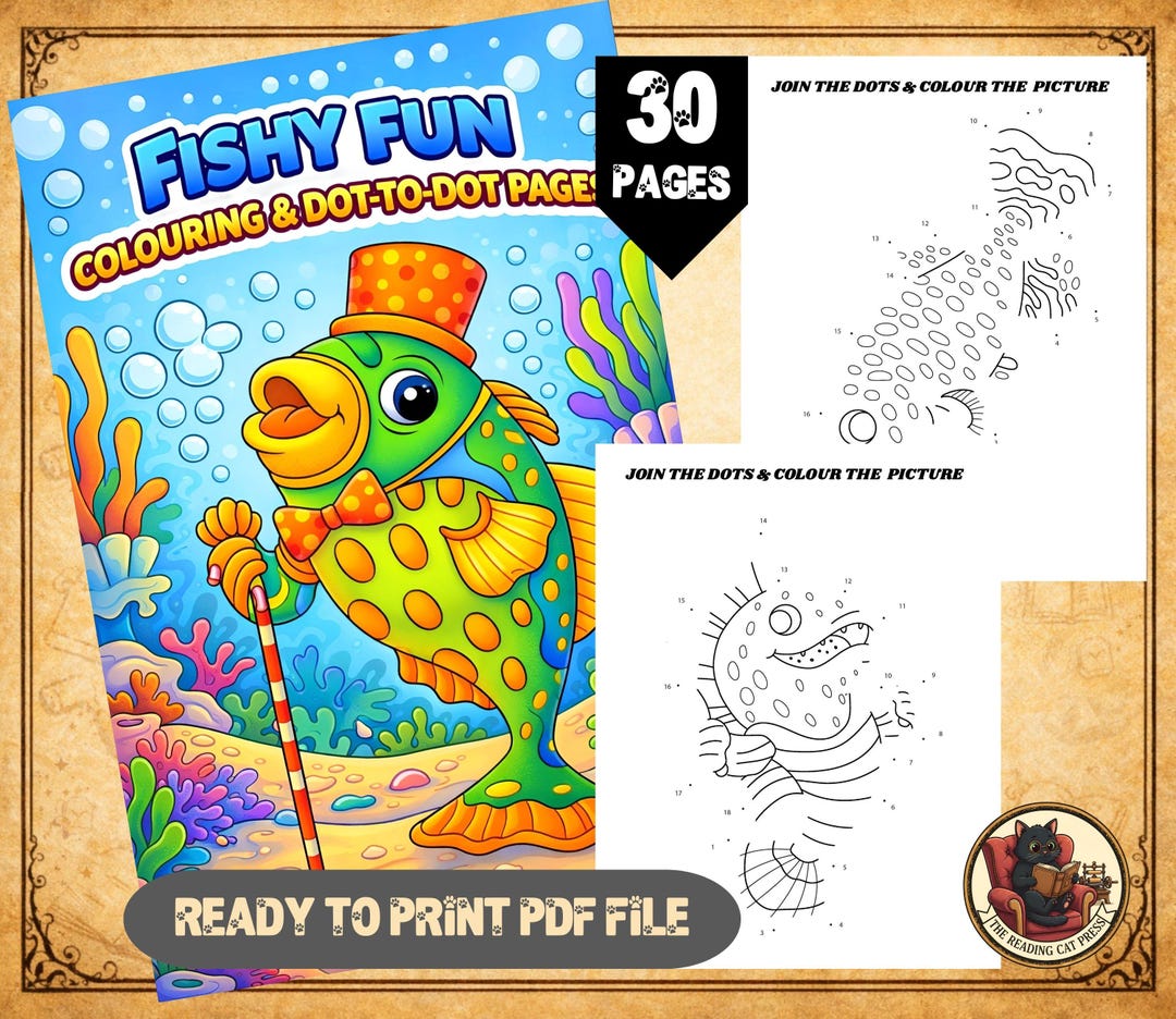Hand Drawn Fish Dot to Dot Printable for Kids | 30 Ocean Connect the ...