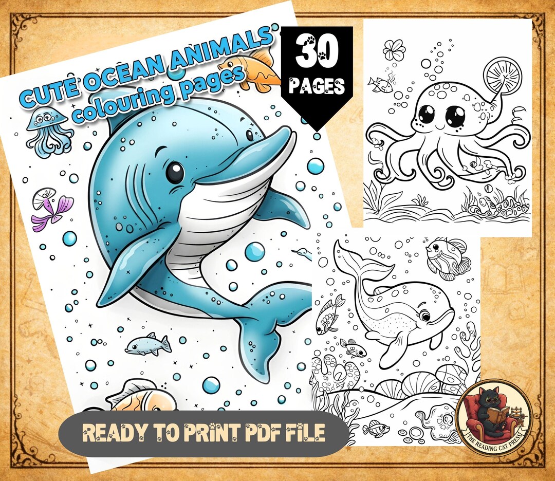 Cute Ocean Animals Colouring Pages – 30 Printable PDF Pages – Kids ...