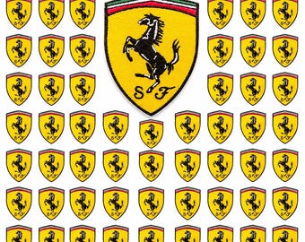 Pack Of 50 Ferrari Logo Embroidery Patch Set, Racing Shield Emblem, Iron On