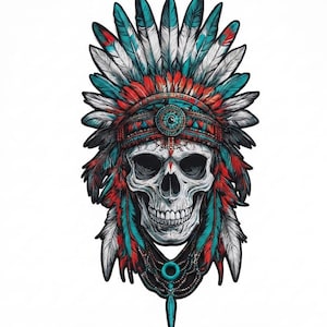 Indian Chief Skull Embroidery Large Back Patch for Vest Jacket Backpack 12 Inch Applique