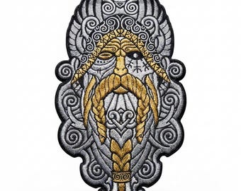 Stor broderad vikingakrigarlapp, nordisk skäggdesign (13 tum)