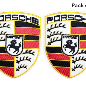 Porsche Style Embroidered Patch Set of 2 | Stuttgart Crest Racing Iron On Sew Patch