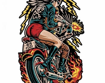 Gestickter Motorradfahrer-Aufnäher, Rückenaufnäher für Bikerjacken, Motorrad-Flammenmotiv