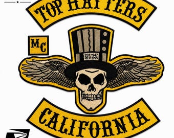 Top Hatters Motorrad-Aufnäher-Set, Totenkopf-Biker-Rückenaufnäher