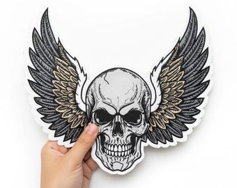 Skull Wing Patch Large 12.5 Inch | Gothic Biker Jacket Back Patch