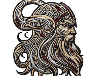 13" broderad vikingakrigarlapp, nordisk hjälm, medeltida jacka-applikation