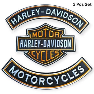 Harley Davidson Style Embroidered Biker Patch Set – Iron On / Sew On