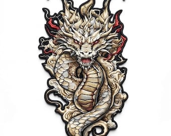Stor broderad lapp med fantasidrake, gotiskt inspirerad lapp på baksidan av jackan (33 cm)