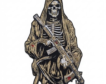 13 tums Grim Reaper Viking Warrior Broderad Patch, Gotisk Skull Jacka Bakpatch